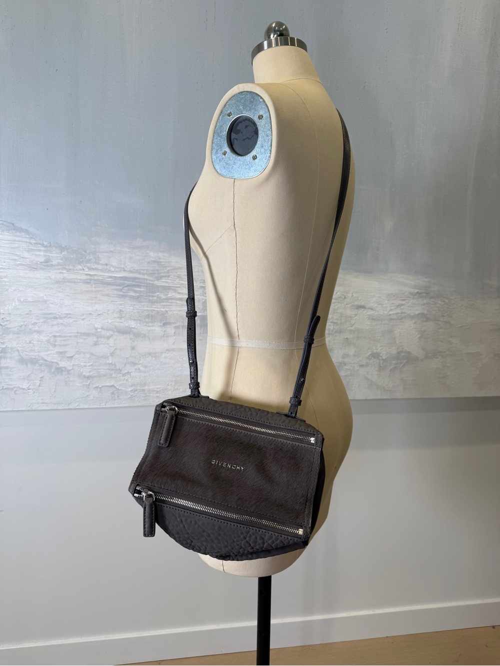 Givenchy Gray Pony & Pebbled Leather Crossbody Pandora - Picture 2 of 16